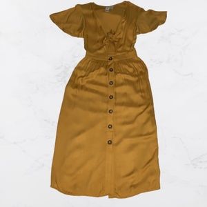 Mimi Chica Dress - Knot Front Yellow Midi Dress